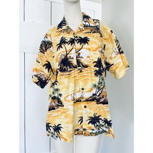 Steve & Barry's Classic Hawaiian Mens Shirt Sunset Palm Tree Beach Swim - Medium